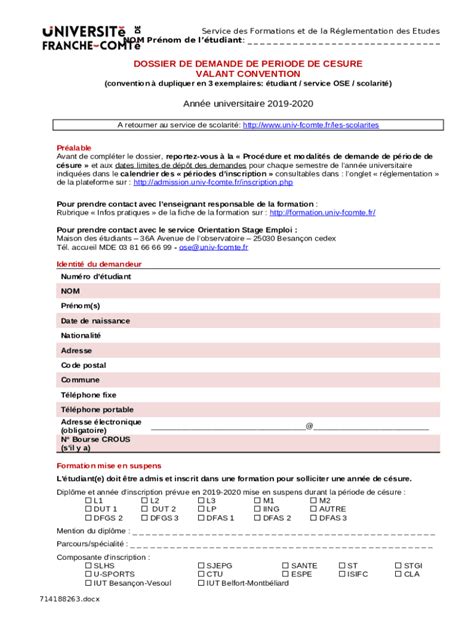 dossier-de-demande-de-cesure-valant-convention ... - UFR ST - sciences ...