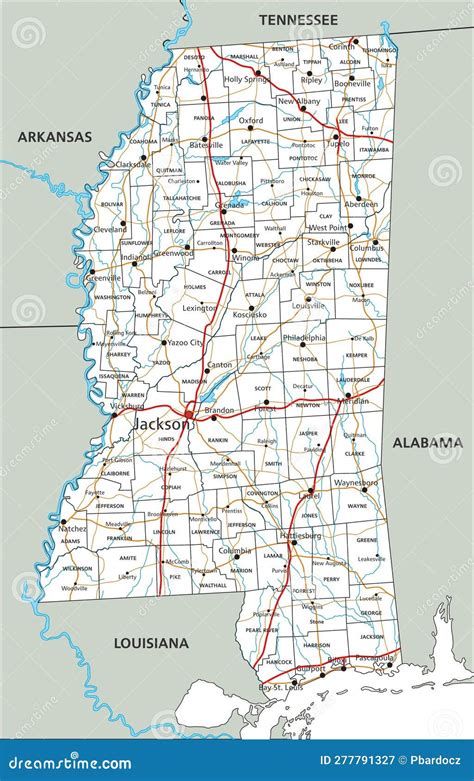 Detailed Mississippi Road Map with Labeling. Stock Vector ...