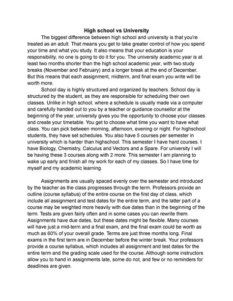 High school vs University practice write up - Gl/En 1601 6 - Yorku - Studocu
