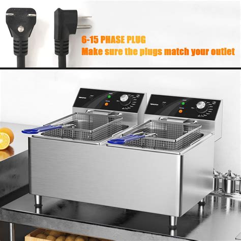 TOPKITCH Deep fryer Commercial Deep Fryer 12L x 2 Dual Tank Electric ...