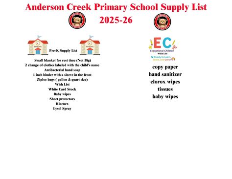 Supply List | Anderson Creek Primary School