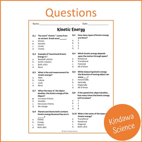 Kinetic Energy Reading Comprehension Passage and Questions | Printable ...