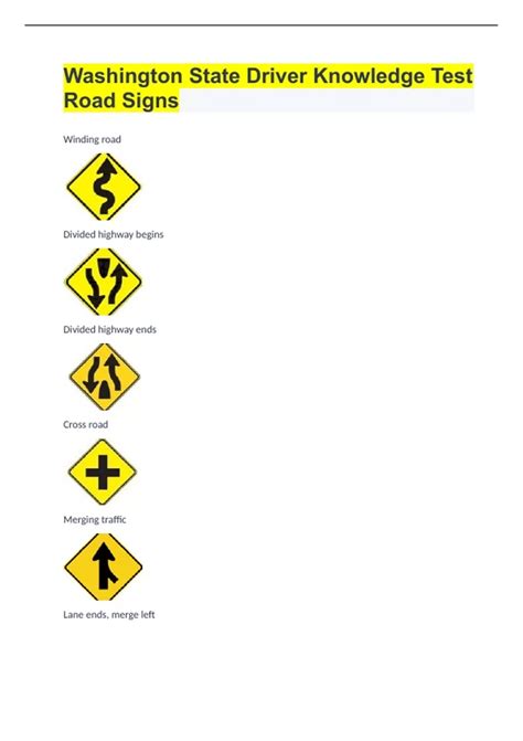 Washington State Driver Knowledge Test Road SignS - WASHINGTON STATE ...