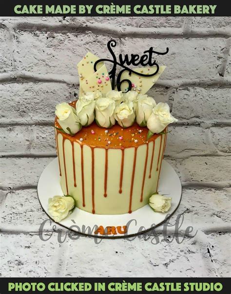 White Rose Drip Design Cake – Creme Castle