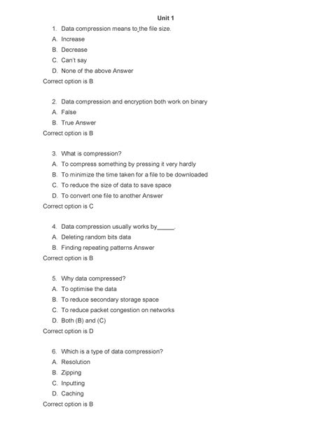 Data compression - Unit 1 Data compression means to the file size. A ...