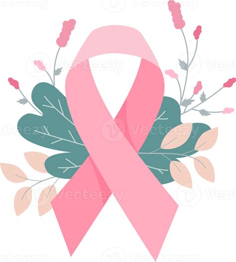 Pink ribbon with flowers for breast cancer awareness. 17293123 PNG