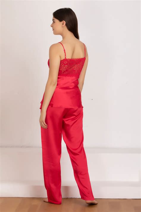 Red satin Night suit with robe - Private Lives