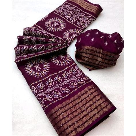 Wine Warli Printed Dola Silk Saree