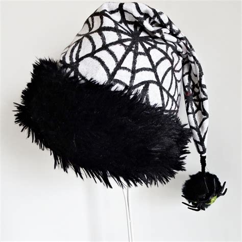 Nightmare Spider Web Santa Hat, Halloween, Novelty Adult Size Black Fur ...