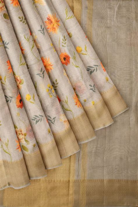 Handloom Printed Maheshwari Silk Cotton Saree - Prasiddhi Silks