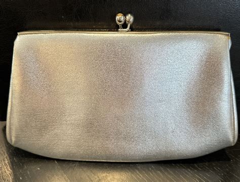 VTG Bobbie Jerome Leather Metallic Silver Handbag Eve… - Gem