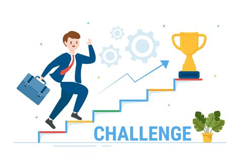 Challenge Illustration with Businessman Running to the Top Graph and ...