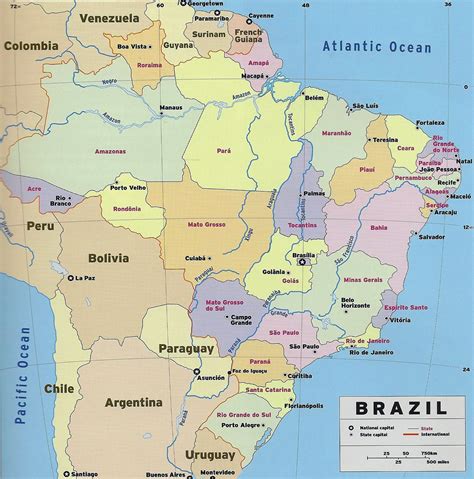 Large detailed political and administrative map of Brazil with national capital and state ...