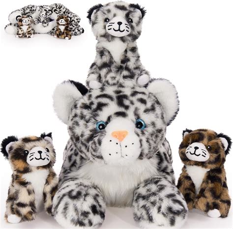 Amazon.com: MaoGoLan Snow Leopard Stuffed Animals with Babies,4 Pcs ...