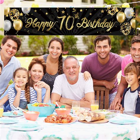 Buy Happy 70th Birthday Banner Sign Gold Glitter 70 Years Birthday ...