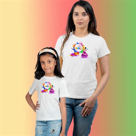 Chombooka Colorful Mom-Daughter Polyester Holi Printed T-Shirts | Cele