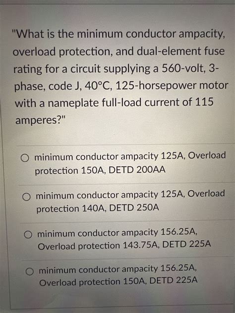 Answered: What is the minimum conductor ampacity,… | bartleby