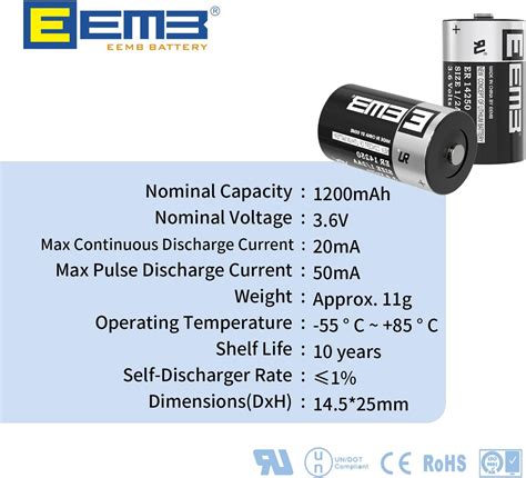 EEMB LS14250 3.6V 1/2 AA Lithium Batteries 1/2AA India | Ubuy