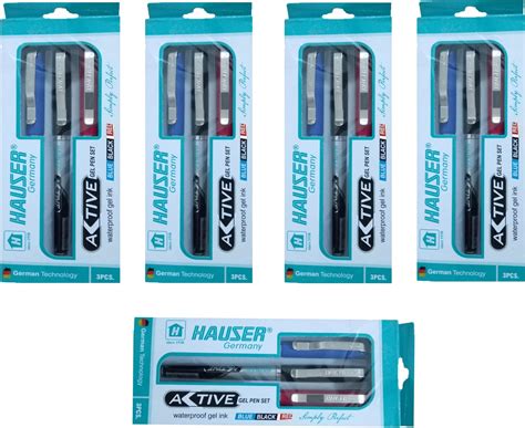 HAUSER GERMANY Active Gel Pen Set (Blue, Black, RED,) Waterproof Gel ...