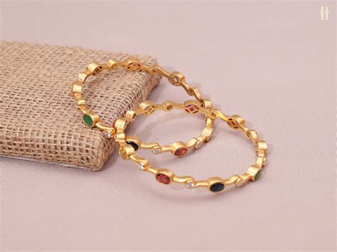 Multi Color Stone Gold Plated Pure Silver Bangles