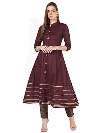 Buy CHEERA GOTA Patti Flared Kurti Brown at Amazon.in
