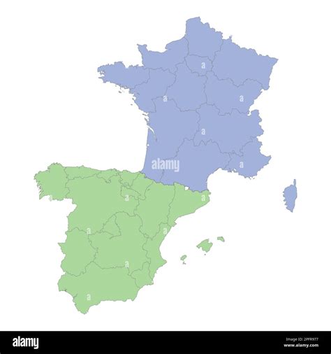 High quality political map of France and Spain with borders of the ...