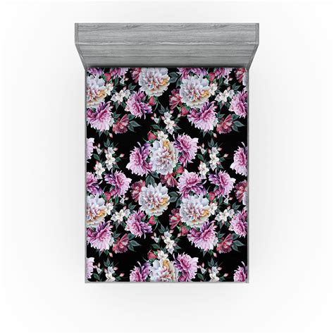 Ambesonne Flowers Fitted Sheet, Romantic Bouquet Love Print, California ...