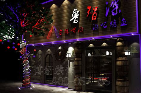 武汉烧烤店复古风格300平米装修效果图案例_金枫荣誉设计装修设计案例