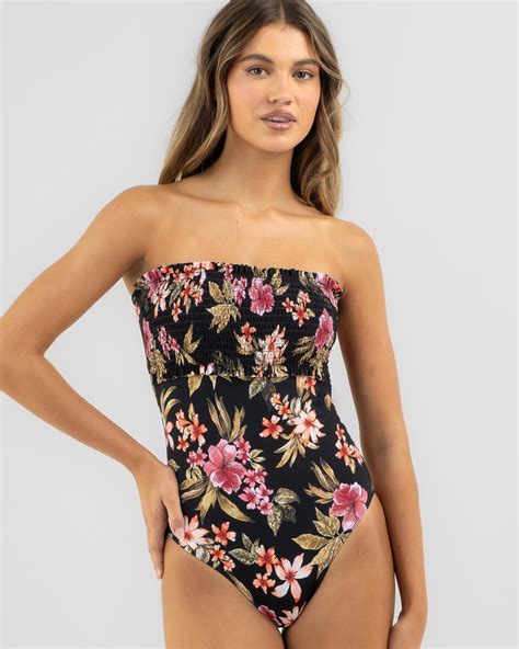 Shop Kaiami Miranda Strapless One Piece Swimsuit In Black/multi - Fast ...