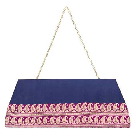 Miharu Navy Blue Pink Border Dhokra Sling Clutch Bag