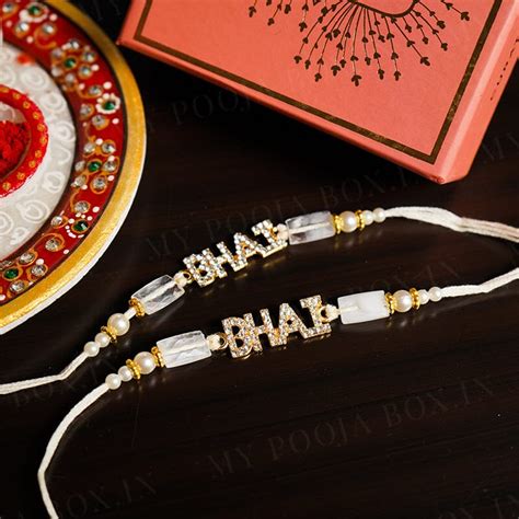 Buy Embellished Golden Bhai Rakhi Online in India - Mypoojabox.in