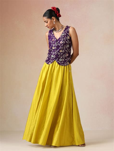 trueBrowns Purple Brocade Jacket Skirt Co-ord Set