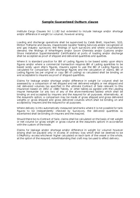 GOT clause 1 - Sample Guaranteed Outturn clause Institute Cargo Clauses ...