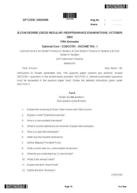 24033406 B.Com 5th Sem Income Tax I Exam Notes & QP - Oct 2024 - Studocu