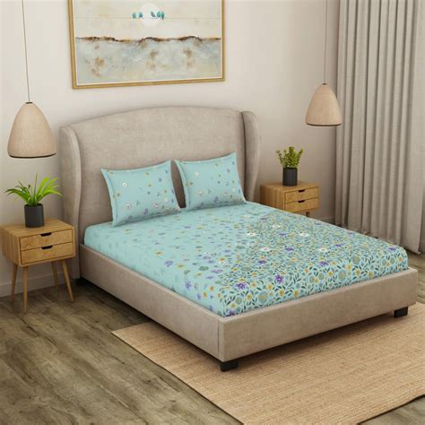 Buy SPACES Essentials Cotton 138TC Floral Print 3Pcs Queen Bedsheet Set ...