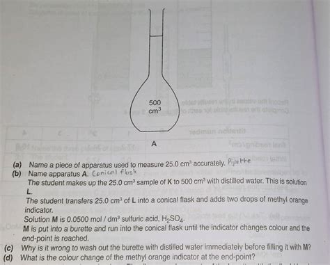 Solved: Name a piece of apparatus used to measure 25.0cm^3 accurately ...