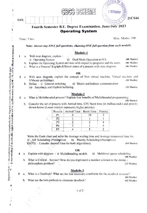 21CS44 - Question papers - Important Note: 1. On completing your ...