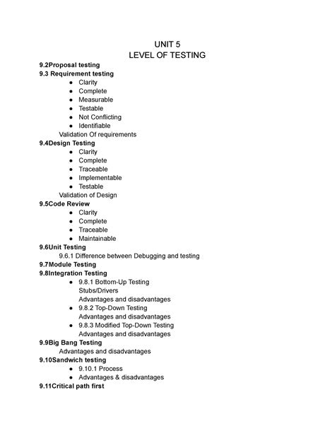 SQA UNIT 5 - Sqa notes - UNIT 5 LEVEL OF TESTING 9 testing 9 ...