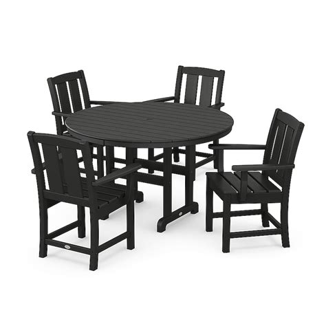 POLYWOOD Mission 5-Piece Black Patio Dining Set Plastic Round Table ...