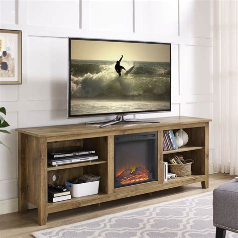 W. Trends 70" Wood Media TV Stand Console with Fireplace - Barnwood ...