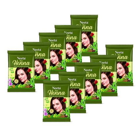 Neeta Pure Henna Powder for Hair with 9 Natural Herbs 15g Pack of 10 ...