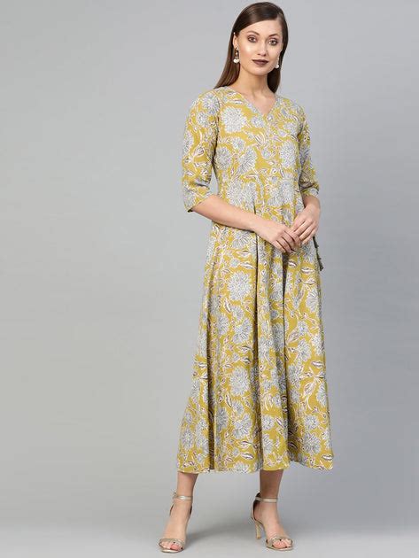 Women Lime Green & Gold Floral Printed Maxi Dress – Nayo Clothing
