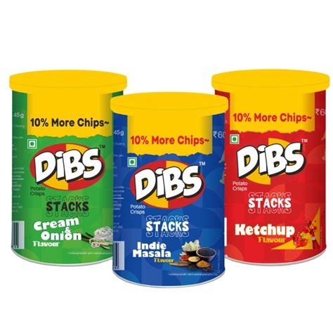 Dibs Stacks (Combo Pack of 3, 80 GM) Cream & Onion, Ketchup, Indie ...