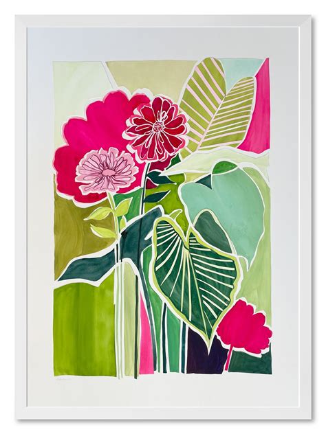 Caladiums And Zinnias | Abstract flower art, Flower art painting, Flower art