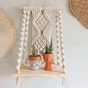 Saaz Macramé Wooden Wall Hanging Shelf |101| Modern Chic Woven Macrame ...
