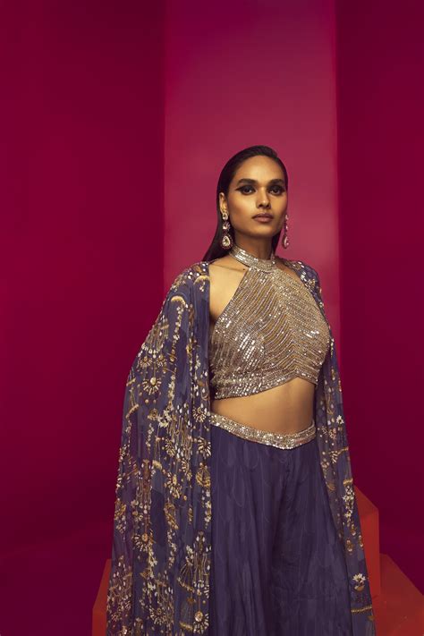 Purple Halter Neck Cape Set – Priyam