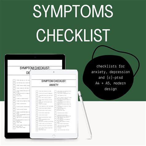 Depression Symptoms Checklist Worksheet, Anxiety Symptoms Checklist ...