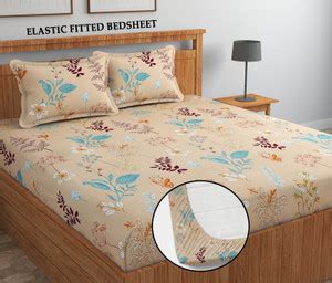 LATHWAL CREATIONS Cotton King Fitted (Elastic) 254 TC Printed Bedsheet ...