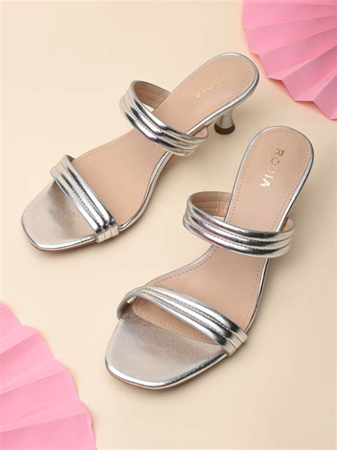 Shop Silver Women Kitten Heel Sandals 53519Silver Online