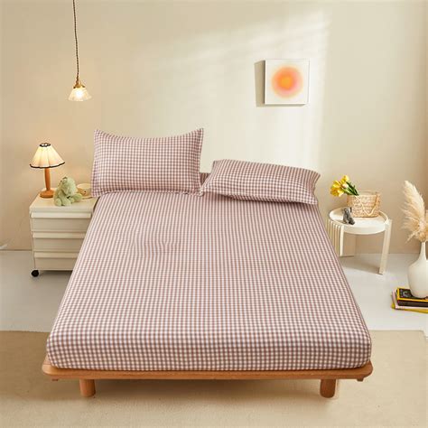 weibbin Fitted Sheet 1 Piece Plaid Bedding Sheet Soft Washed Cotton ...